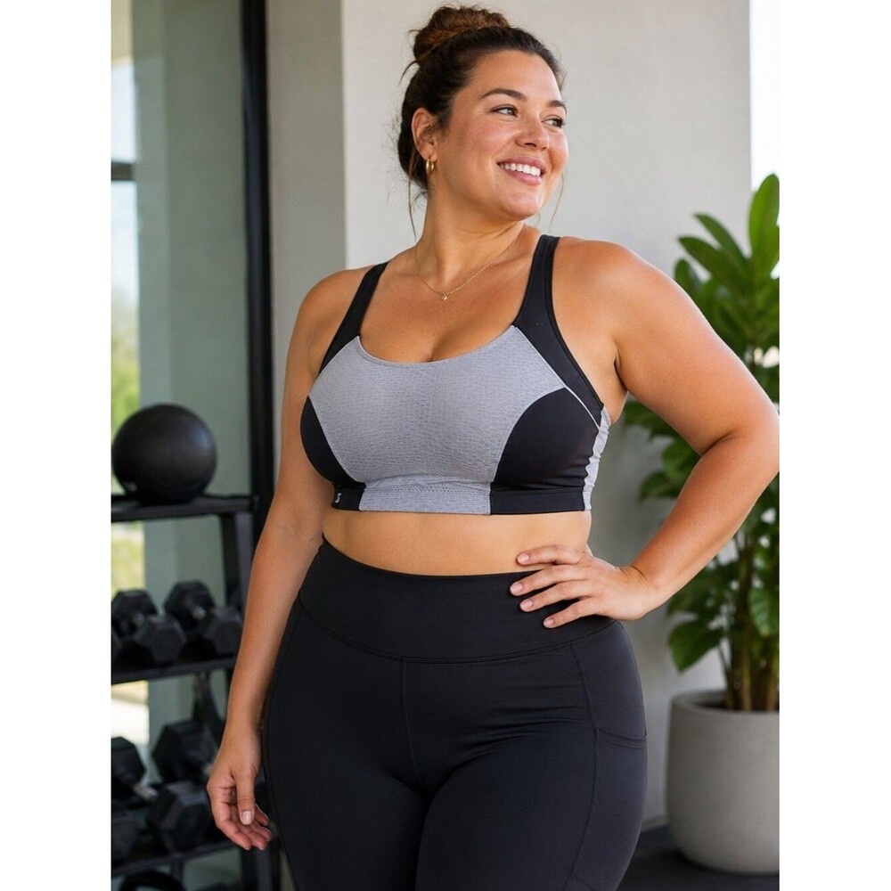 Glamorise Sport Gray & Black High-Impact Sports Bra 38D Like New